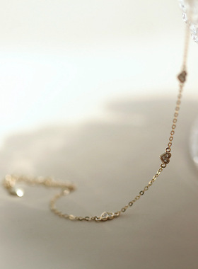 S925纯银镀14K金超闪细手链女三颗小爱心简约百搭ins小清新