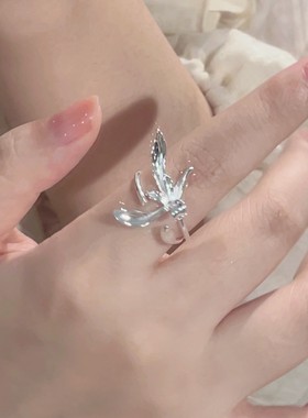 七祺鸢尾花戒指开口可调节不掉色甜美送女生日礼物小众高级