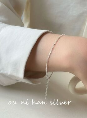 欧尼 韩国925纯银几何小方块链条手链女简约小众设计时尚个性