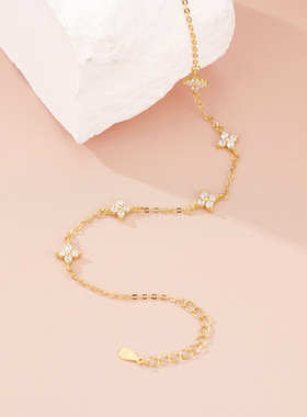 s925纯银四叶草手链女镶锆石女生手饰轻奢高级感精致气质饰品