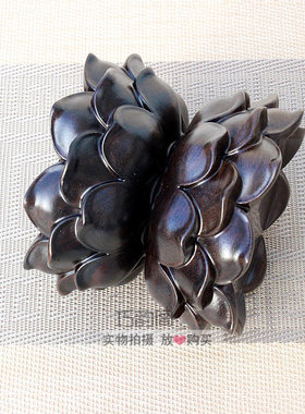 黑檀木莲花造型水晶球座葫芦底座凹座可旋转红木装饰木雕摆件底座