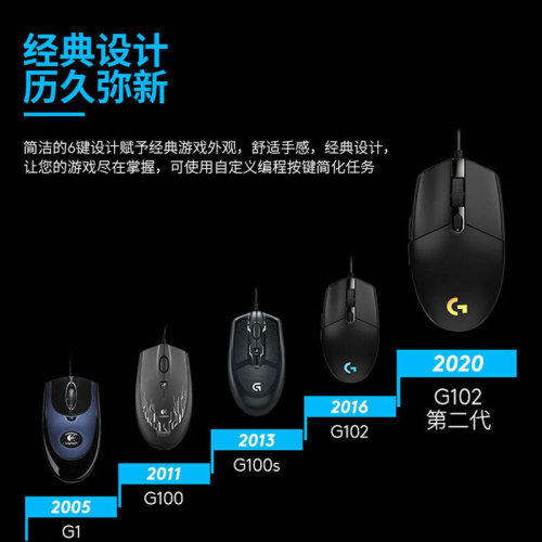 罗技G102二代有线机械电竞鼠标csgo吃鸡压枪游戏外设RGB灯光轻量