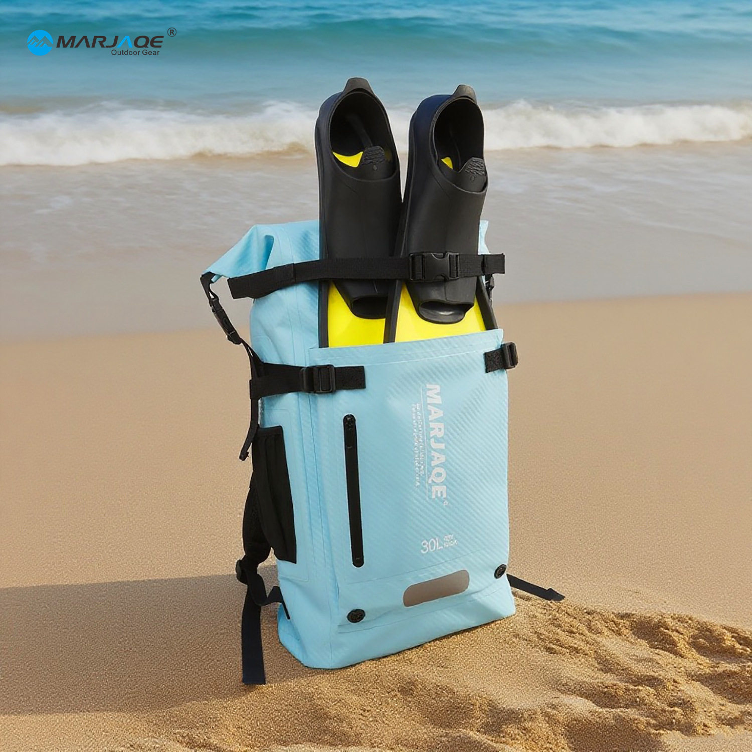 30L蛙鞋脚蹼双肩背包水肺自由潜装备包游泳户外防水多功能包-图1