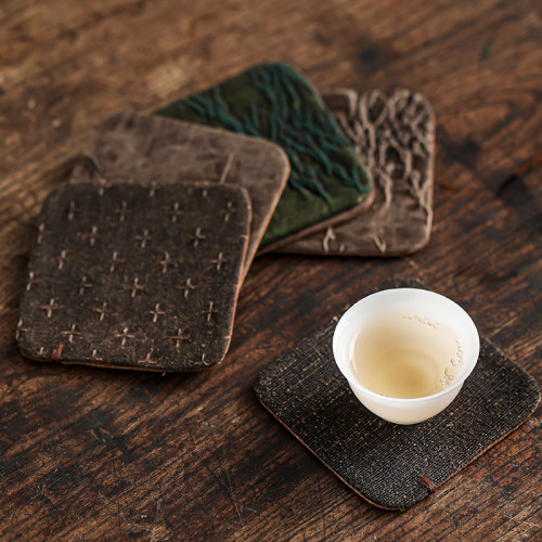 复古风香云纱茶垫杯垫9x9cm蚕丝茶道配件防滑茶杯隔热茶垫 - 图0