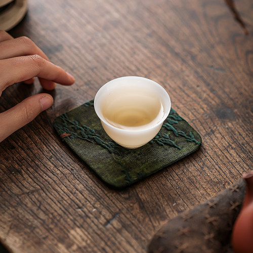 复古风香云纱茶垫杯垫9x9cm蚕丝茶道配件防滑茶杯隔热茶垫 - 图3