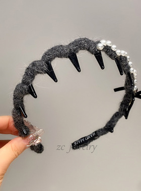 海毛珍珠锯齿发箍毛绒防滑头箍
