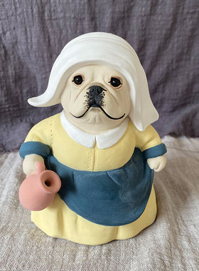 斗牛犬陶瓷手办倒牛奶的女仆法斗周边陶艺客厅摆件桌面陶瓷装饰品