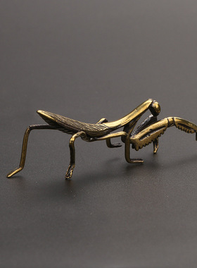 铜螳螂小摆件茶宠实心昆虫仿古