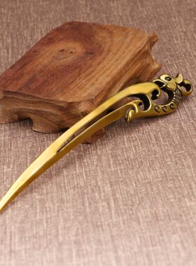 复古diy纯铜簪子双面花纹书签