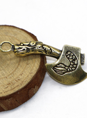 复古典藏国风艺术黄铜摆件古法手工匠作龙头小斧子挂件钥匙扣把件