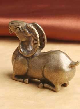 复古典藏国风艺术黄铜摆件古法手工匠作山羊生肖文玩笔搁笔架茶宠