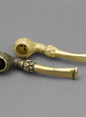 黄铜做旧古玩锦鲤精匠烟斗工艺