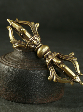 纯黄铜复古法手工匠作旧典藏国风艺术摆件藏式镂空大号金刚杵把件