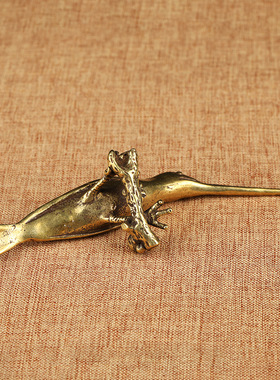 黄铜实心翠鸟摆件手把开茶针小