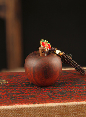 犀角紫檀木纹平安喜乐实木雕刻苹果包挂件汽车钥匙扣流苏项链挂饰