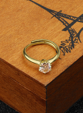 潮爱锆石六爪钻戒男越南沙金