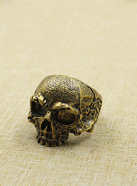 纯铜欧美个性复古生化霸气重骷髅男士黄铜戒指 首饰配饰流行饰品