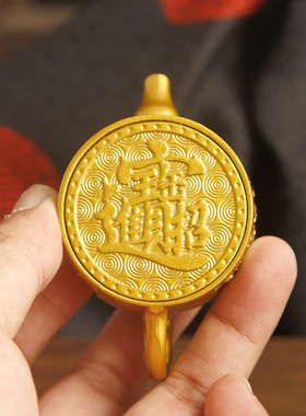 新款合金属沙金色浮雕五路财神把把壶手把件麻将马上胡转转摆件礼