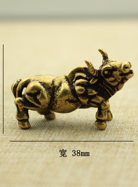 纯黄铜复古法手工匠作旧典藏国风艺术摆件生肖吼牛文玩茶宠手把件