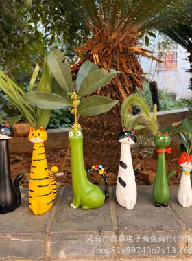 独立站爆款Handmade quirky cat-shaped vase手工古怪猫花瓶