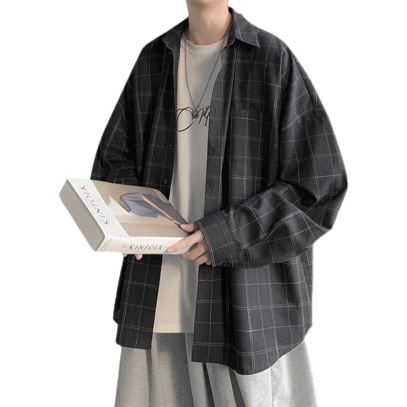 格子衬衫男复古韩版潮流百搭宽松休闲外穿长袖衬衣外套春秋季上衣,淘宝优惠券,粉丝福利购,淘宝优惠卷