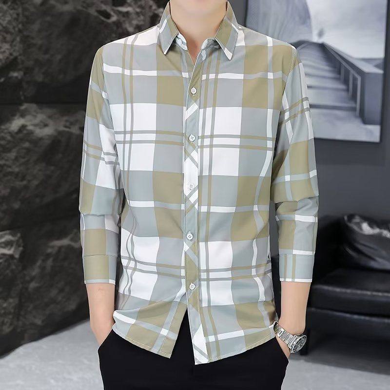 长袖男士衬衫男秋季韩版格子百搭潮流休闲衬衣青年男修身薄上衣12,淘宝优惠券,粉丝福利购,淘宝优惠卷