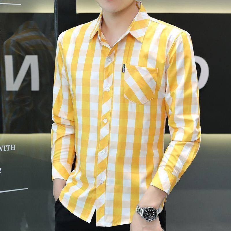 长袖男士衬衫男秋季韩版格子百搭潮流休闲衬衣青年男修身薄上衣12,淘宝优惠券,粉丝福利购,淘宝优惠卷