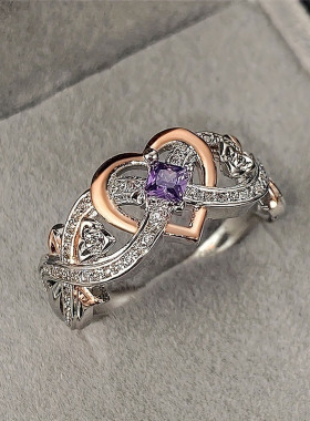 新款欧美简约玫瑰爱心镶钻戒指