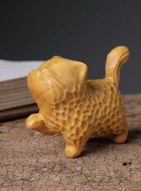 木雕盘玩黄杨手把猫随身童趣可爱