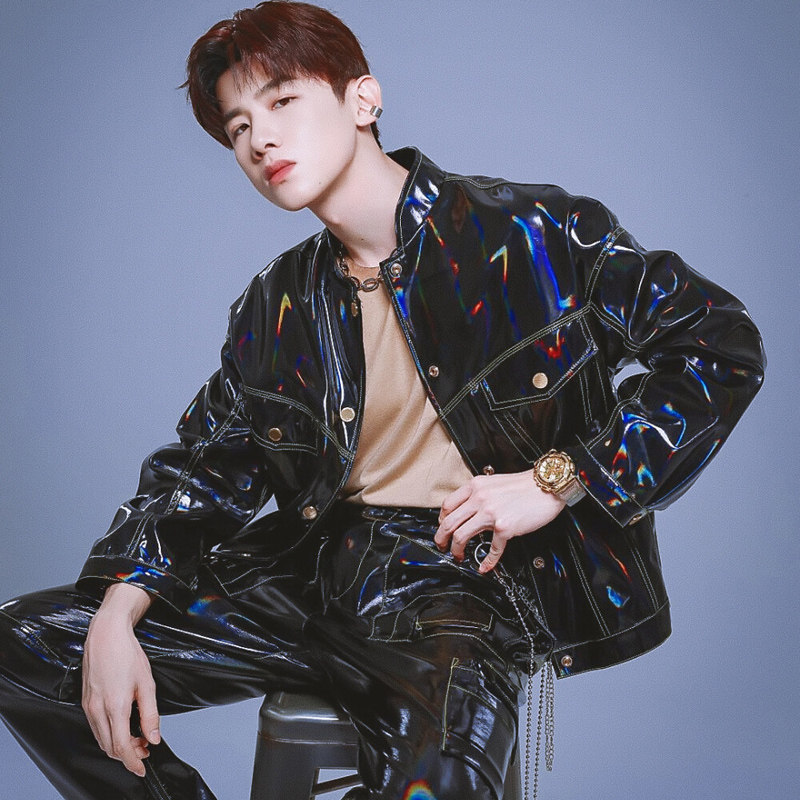 春秋季新款pu漆皮亮面跳舞演出舞台霹雳舞时尚男皮衣夹克套装1050,淘宝优惠券,粉丝福利购,淘宝优惠卷
