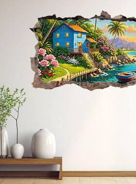 3D立体唯美风景海报贴画墙贴玻璃自粘创意贴纸卧室客厅装饰壁纸
