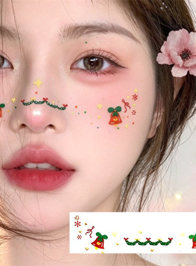 圣诞树卡通妆容贴纸脸部闪粉腮红贴节日写真易粘贴脸贴