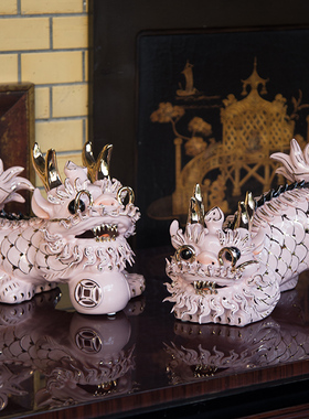 猛虎嗅蔷薇手绘陶瓷聚财粉红麒麟