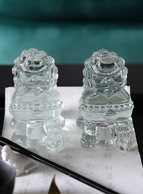 新中式琉璃狮子托盘组合摆件