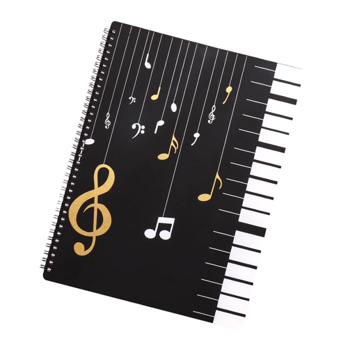 Папка, гитара, черное вместительное и большое пианино, отрывной лист