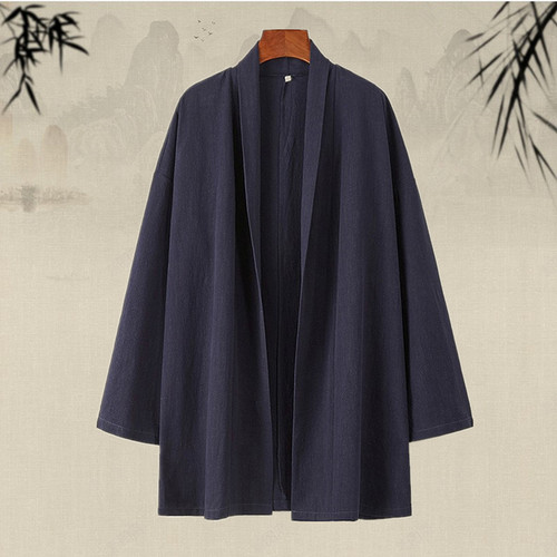 春秋中国风男装棉麻外套宽松大码佛系居士服禅意茶服中式亚麻上衣 - 图1