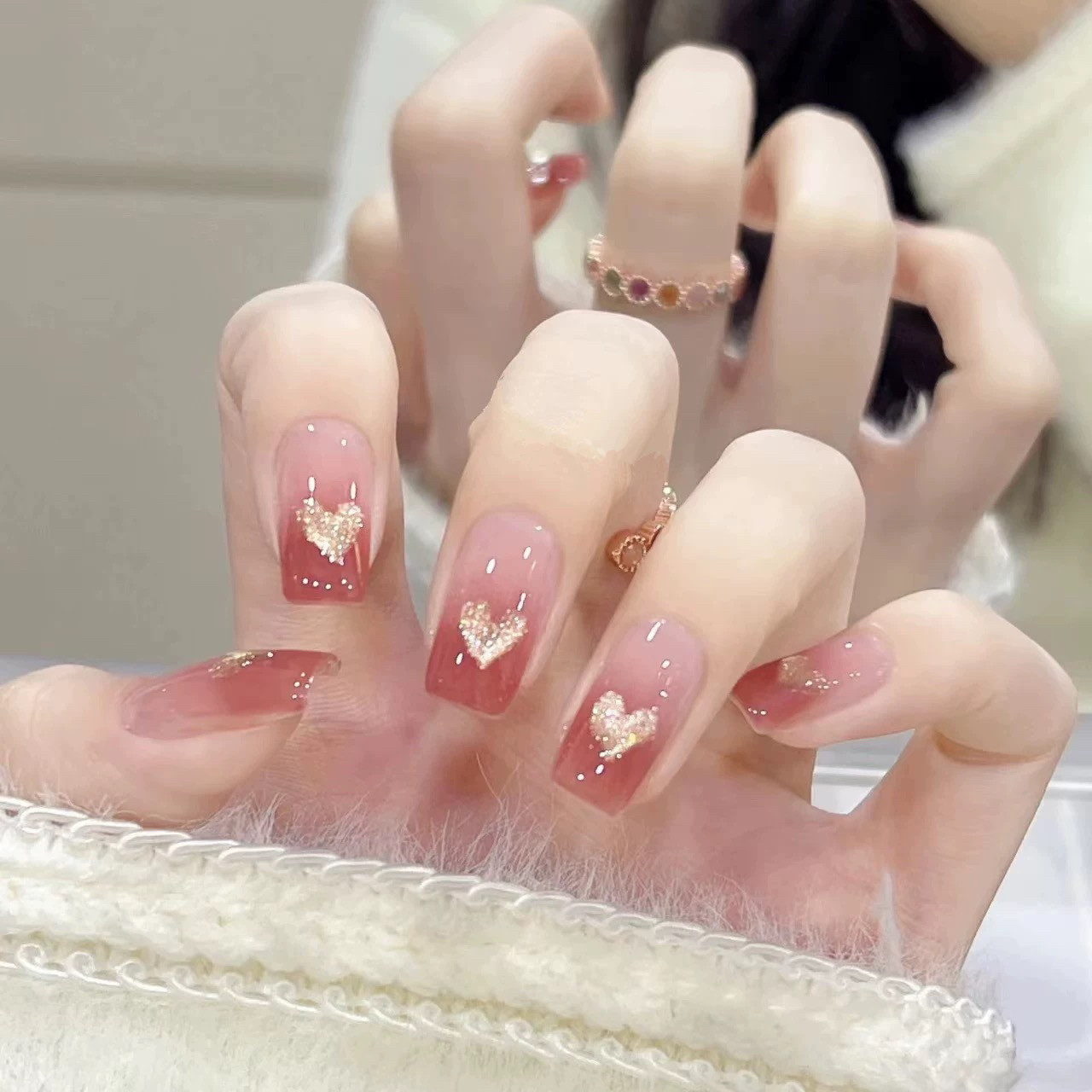 短款手作穿戴温柔腮红爱心手工定制新娘婚纱假指甲美甲成品,淘宝优惠券,粉丝福利购,淘宝优惠卷