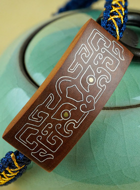 枣木镶银饕餮手链男式手饰男生高级感道家饰品手串手牌diy配件