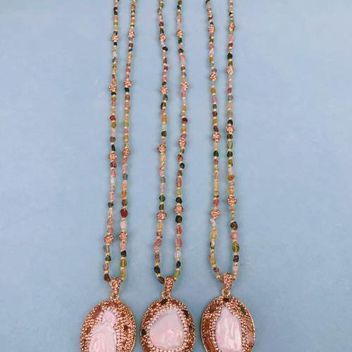 天然碧玺项链高级感巴洛克珍珠小众中古吊坠颈链轻奢毛衣链配饰女 - 图1