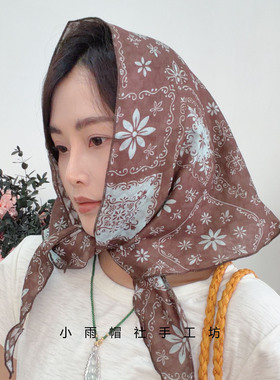 复古碎花三角头巾女包头丝巾