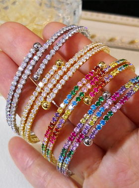 彩色锆石开口手镯爱心糖果色