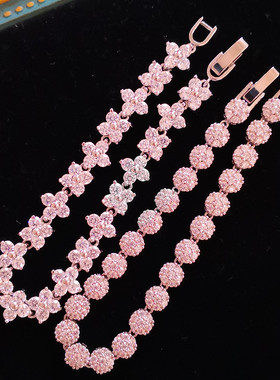 欧美复古宫廷微镶锆石四叶花朵手链女长款气质高级宴会冷淡风新娘