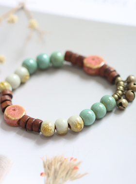 民族风景德镇陶瓷铃铛手链新中式