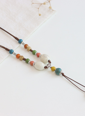 民族风景德镇陶瓷毛衣链新中式