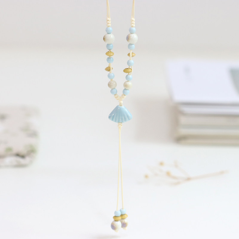 文艺国风新中式景德镇陶瓷毛衣链女可调节陶瓷贝壳项链小清新552,淘宝优惠券,粉丝福利购,淘宝优惠卷