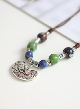 民族风景德镇陶瓷项链女毛衣链