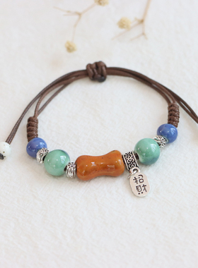 民族风手工编织景德镇的陶瓷手链