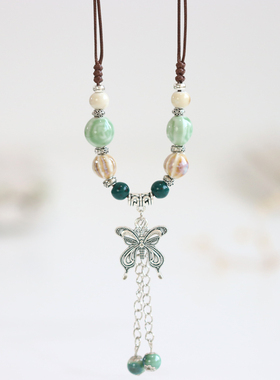 碧落蝶影 民族风新中式景德镇陶瓷项链复古国风文艺女毛衣款517