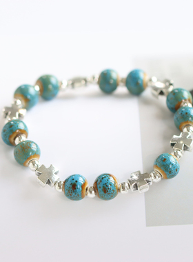 文艺小众情侣景德镇陶瓷十字手串