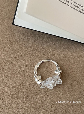 不规则白水晶碎银戒指